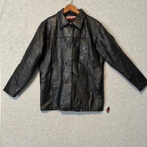 Tudor Court Men's Large Leather Jacket Black Patchwork Genuine Leather Vintage